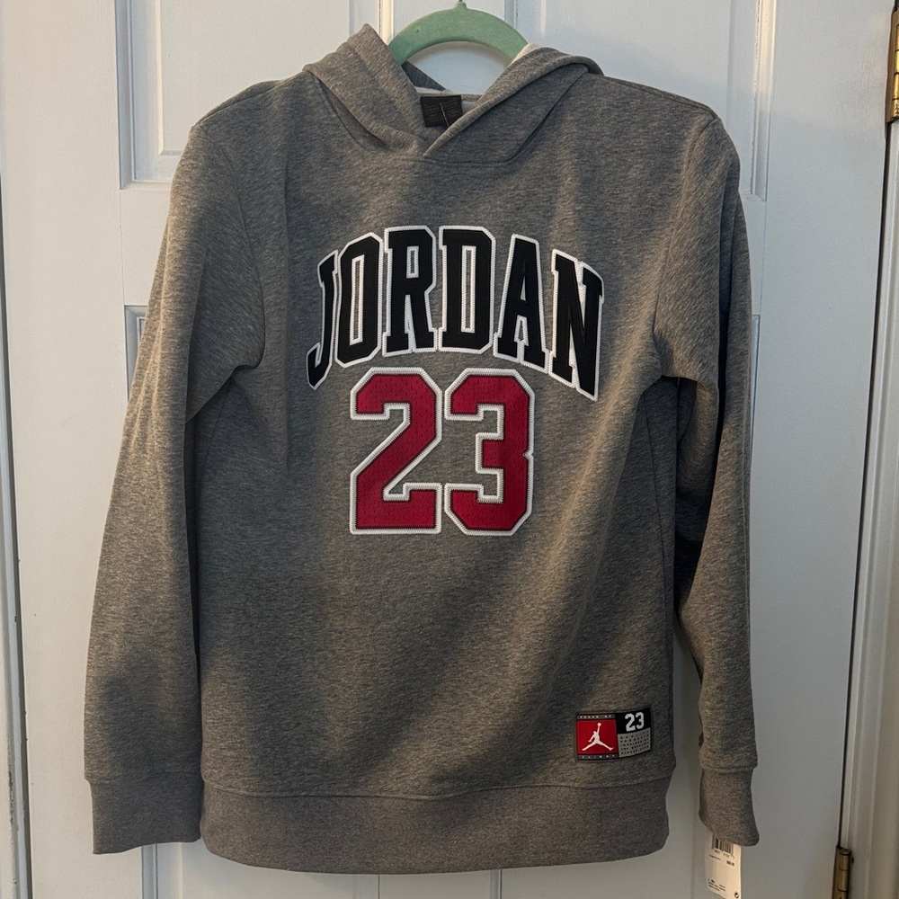 Jordan Hoodie in Gray with Red and Black Details